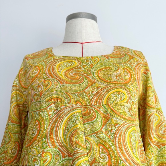 Vintage 60’s Dress Size UK 8 Yellow Paisley Mini Square Neck - Picture 8 of 16